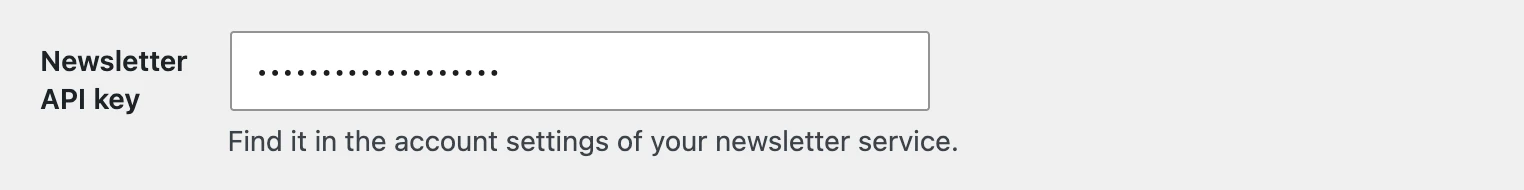 The password field on the options page, with the value hidden behind dots