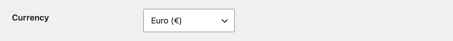 The select field on the options page, with Euro chosen