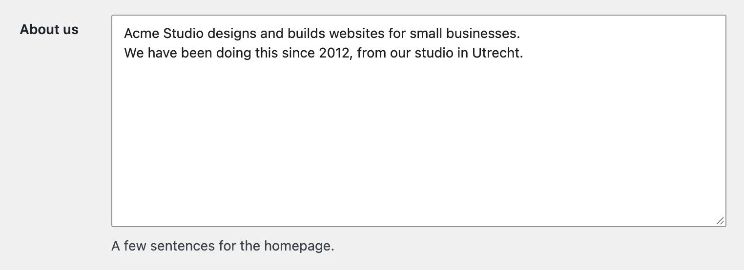 The textarea on the options page, with two lines of text