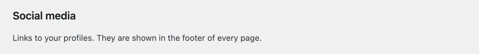 The title Social media on the options page, with a description below it