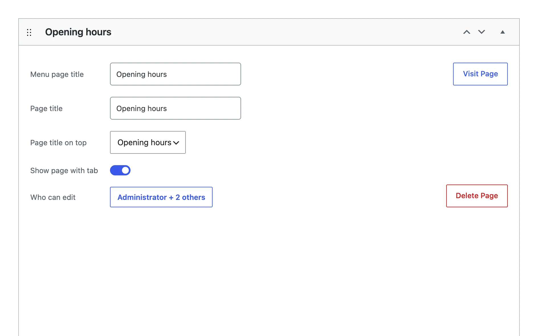 The settings of a page, where Who can edit shows Administrator + 2 others